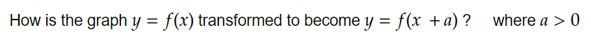 How is the graph y=f(x) transformed to become y=f(x+a) ?